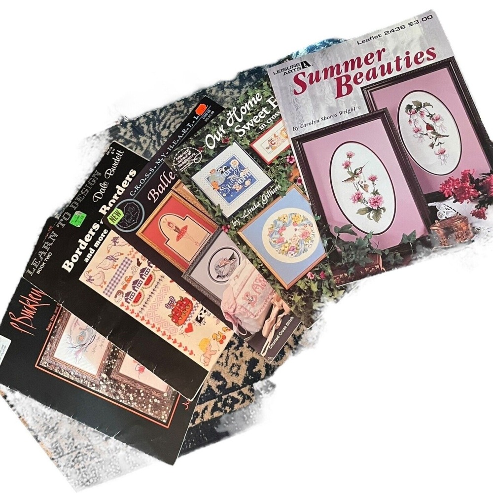 Vtg Cross Stitch Patterns Lot of 5 Border Ballet Hummingbird Home & Baby VGC